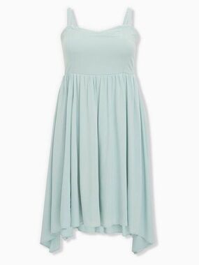 Torrid Mint Blue Challis Sharkbite Skater Dress - Midi Length Empire Waist